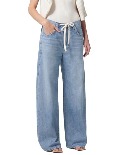 Women Wide Leg Jeans High Rise Drawstring Denim Pants Loose Boyfriend Baggy Trouser Jeans Blue