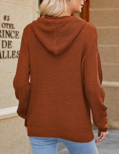 Image of CiCiBird Women's Fall Hoodies Sweater V Neck Waffle Knit Top with Pocket | Loose Fit, V Neck Button, Adjustable Drawstring, Long Sleeve, Kangaroo Pocket, Weekend Errands, Daily Wear, Work Casual