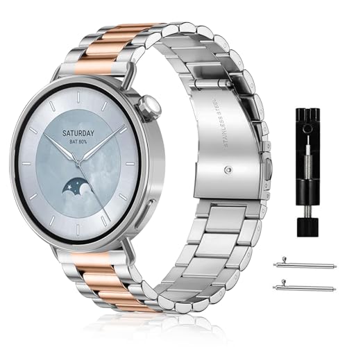 [RoSoki] 18mm �o���h Xiaomi Watch S4 41mm �Ή� �X�e�����X�� �����o���h �����x���g �ւ��X�g���b�v �h�K �������t�� �r�W�l�X�� �j�����p - �V���o�[ + ���[�Y�S�[���h