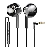Linklike Quad Dynamic Drivers Extra Bass Air-Flow Hi-Res Headphones Noise Isolating Wired Earbuds with Microphone Lightweight Earphones with Volume Control 3.5mm Jack in-Ear Headphones (Bright Black)