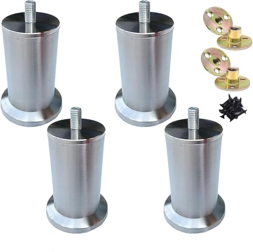 RHUAFET Stainless Steel Furniture Legs, Round, Adjustable Table Legs, 4 Pieces, M8, Furniture Feet for Sofa Bed, Cabinet