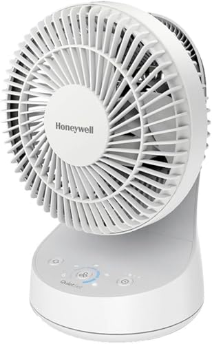 Honeywell QuietSet Oszillierender Tischventilator in Weiß – Ventilator für einzelne Benutzer und kleine Räume mit leisem Betrieb und 5 Leistungs- und Geräuschstufen - HTF337WE