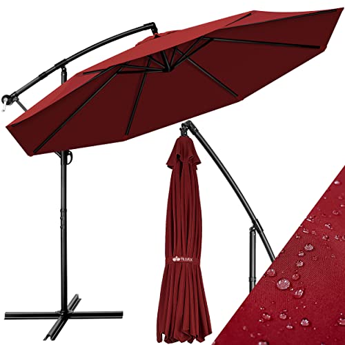 tillvex Parasol déporté hexagonale 3M avec manivelle | Pare-soleil avec pied | Protection UV en aluminium pour le jardin | Parasol à manivelle pour le marché déperlant (Rouge)