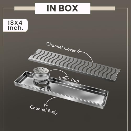 Image of EVANEX 24x4 Inch Shower Drain Channel | Linear Bathroom Drainer | Waste Water Floor Drain Channel | 304 Stainless Steel Bathroom Drainer with Anti Cockroach Trap | Bathroom Jali