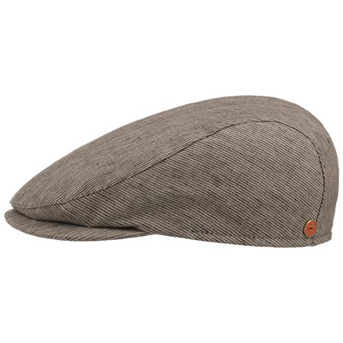 Mayser Matteo Stripes Leinen Flatcap Schirmmütze Schiebermütze Leinencap Herren - Made in The EU mit Schirm, Futter Frühling-Sommer - 59 cm beige Cover