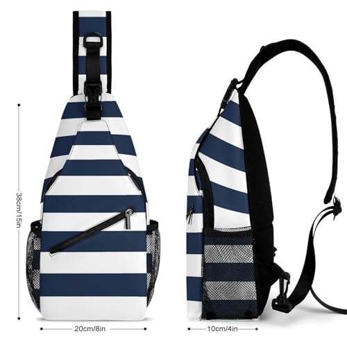 Navy Blue and White Stripe Crossbody Sling Backpack Casual Chest Bag Fanny Pack for Women Men Travel Hiking2