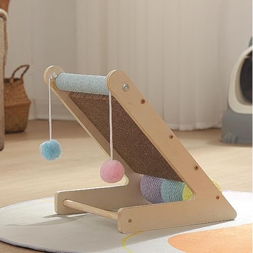 Rascador de cartón triangular interactivo con soporte vertical estable 3