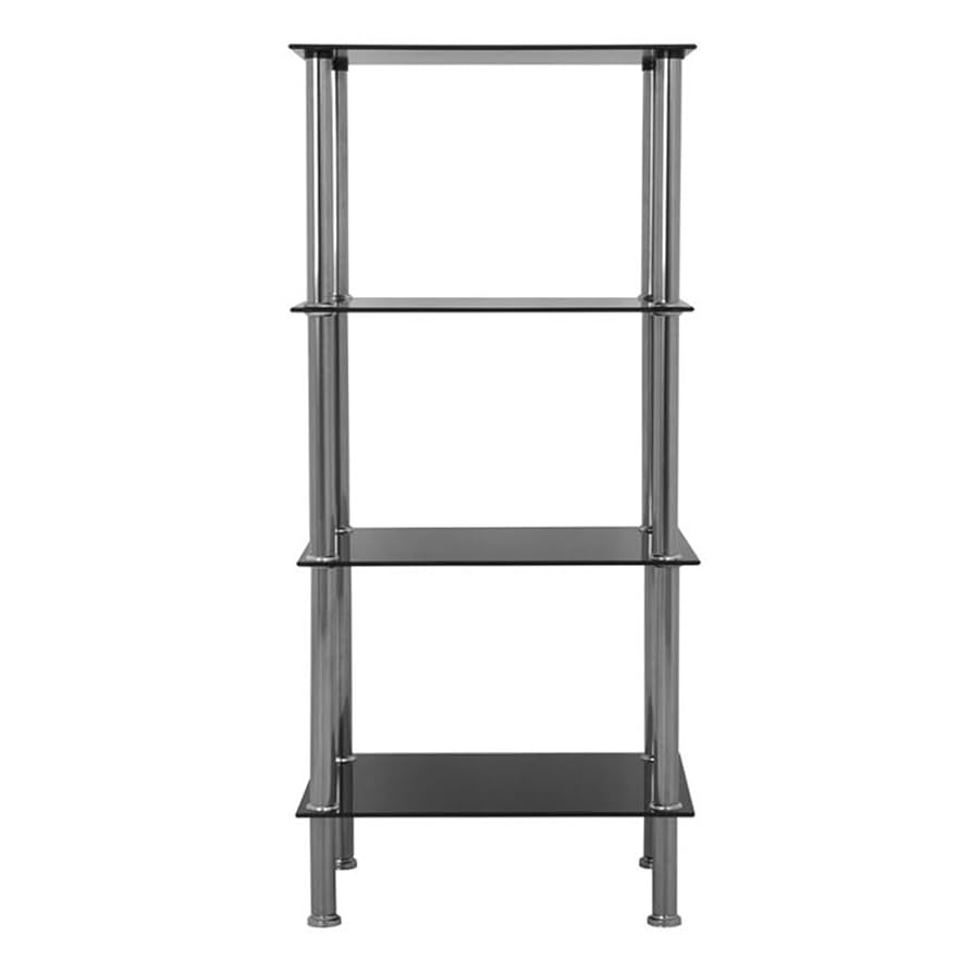 黒 ガラス 金属製 4段シェルフ 12