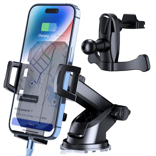 SUUSON 3 in 1 Phone Holders for Your Car, Car Phone Holder Mount [Strongest Suction] 360° Adjustable Cell Phone Holders for Car Phone Stand Car Mount for iPhone, Samsung, Google, More Smartphones