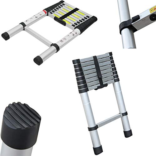 2.6M/8.5ft Aluminum Straight Climb Ladder Telescoping Ladder Max 150kg Load Capacity EN131 Certificate Lightweight Portable Attic Ladder Loft Ladder Extendable with Non-Slip Rubber Feet 4 2.6M/8.5ft Aluminum Straight Climb Ladder Telescoping Ladder Max 150kg Load Capacity EN131 Certificate Lightweight Portable Attic Ladder Loft Ladder Extendable with Non-Slip Rubber Feet - Image 4