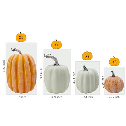 DOJoykey 7 Stück gelbe und weiße Großer künstlicher Kürbis für Herbstkränze, Herbst-Haustisch, Erntedankfest, Halloween-Party-Dekoration