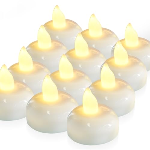 Homemory 12 Pack 200 Hours Flameless Floating Candles, Warm White Led Flickering Tealight Candles in Bulk, Decor for Wedding, Party, Centerpiece, Pool, Christmas Deal