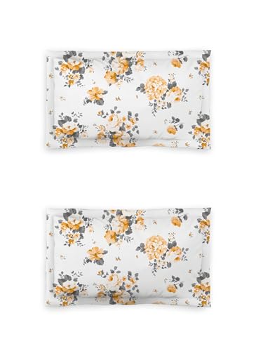 Image of DDECOR Live Beautiful 100% Compact Combed Cotton Floral King Flat Bedsheet with 2 Pillow Covers | Rotary Print 145TC | Perfect for Everyday Bedroom Use | Cresta Collection|2.24 x 2.54 M|Kumquat Yellow