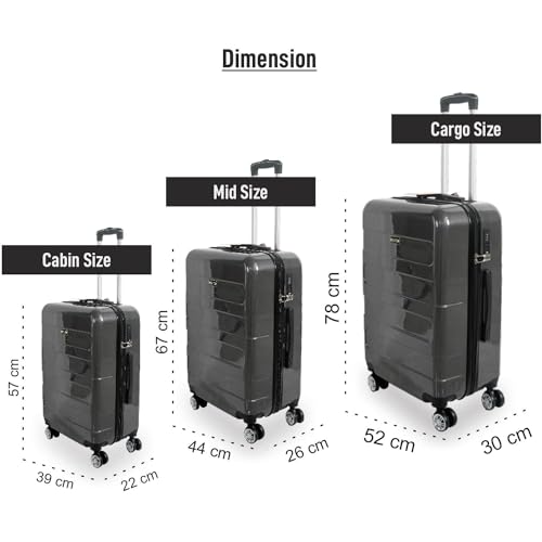 Image of ALKOSIGN Mirage Combo (57+67+78 cm) I Cabin, Medium & Large Check in Luggage Combo I ABS Hardsided 8 Wheels Suitcase /Luggage /Trolley Bag Set of 3 (Black)