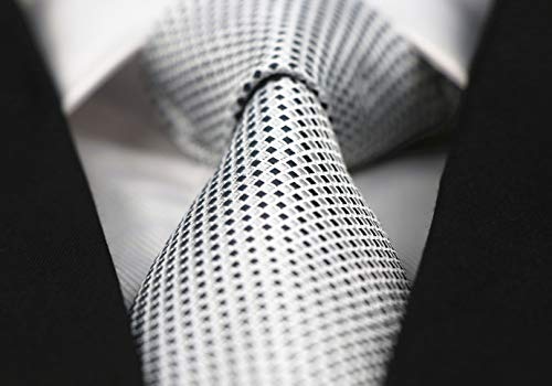 Men Classic Black Silver Jacquard Woven Silk Tie Geometric Micro Checks Nice Neckties #TOP3