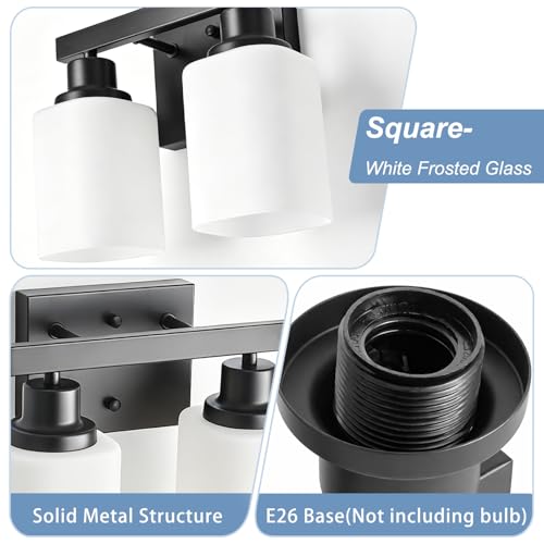 Image of 2 Light Bathroom Vanity Light,Matte Black Vanity Lights with Clear Glass,Bathroom Lighting Fixtures Over Mirror,Wall Light Fixtures for Living Room,Bedroom,Hallway(E26 Base)