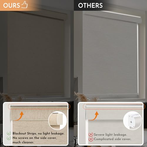 Persilux Blackout Roller Shades For Windows,Cordless,Linen Fabric,Roller Blinds For Windows,Thermal Insulated Fabric Uv Protection,Window Shades For Home,Office,Bedroom,Door,Blackout-Beige,Custom Now thumb #3