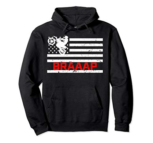 Braaap Vintage USA American Flag Dirt Bike Hoodie