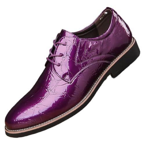 Men's High Gloss Low Chunky Heel Oxford Shoes Classic Lace Up Glitter Faux Patent Leather Tuxedo Derby Dress Shoes for Wedding Prom Business