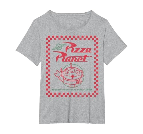 Disney Pixar Toy Story Alien Pizza Planet Box Art T-Shirt, Women's Plus, Heather Grey, 3X
