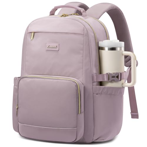 Image of LOVEVOOK Laptop Backpack for Women with Pouch Pocket for Large Capacity Cup,17 Inch Laptop Computer Bag Travel Backpack Purse,Waterproof Work Business Backpack College Teacher Bags,Grayish Purple