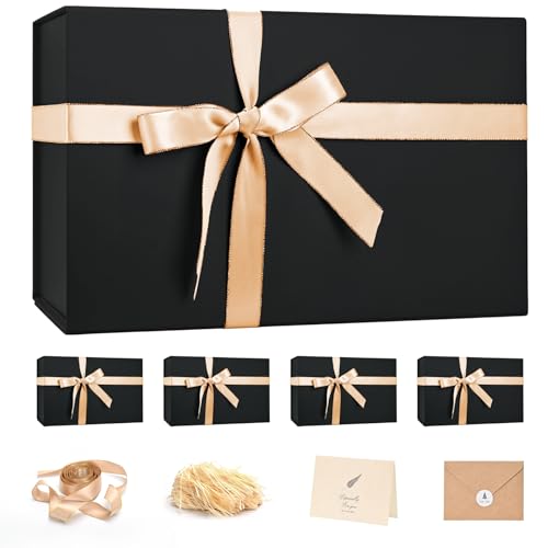 Image of Black Birthday Gift Box with Magnetic Lid for Presents, 14 inchx8.5 inchx4.5 inch
