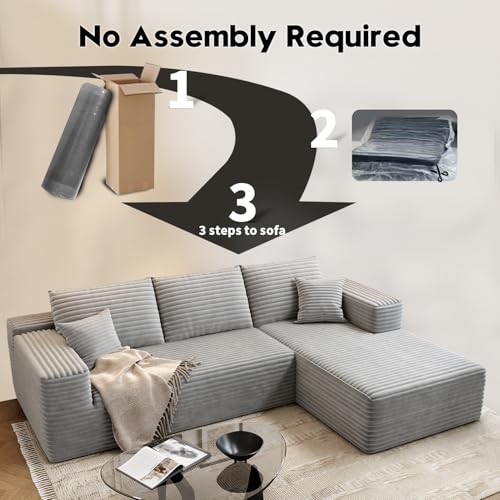 Image of 107.5 inch Cloud Modular Sectional Sofa Couch with L-Shape Chaise,Modern Minimalist Upholstered Couches for Living Room Bedroom,Deep Seat Corner Couch,No Assembly Required (Grey,Right Facing Chaise)