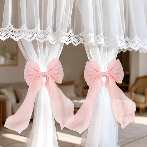 2pcs Embrasses Rideaux Roses à Nœud Papillon, Élégantes Embrasses en Ruban Dentelle pour...