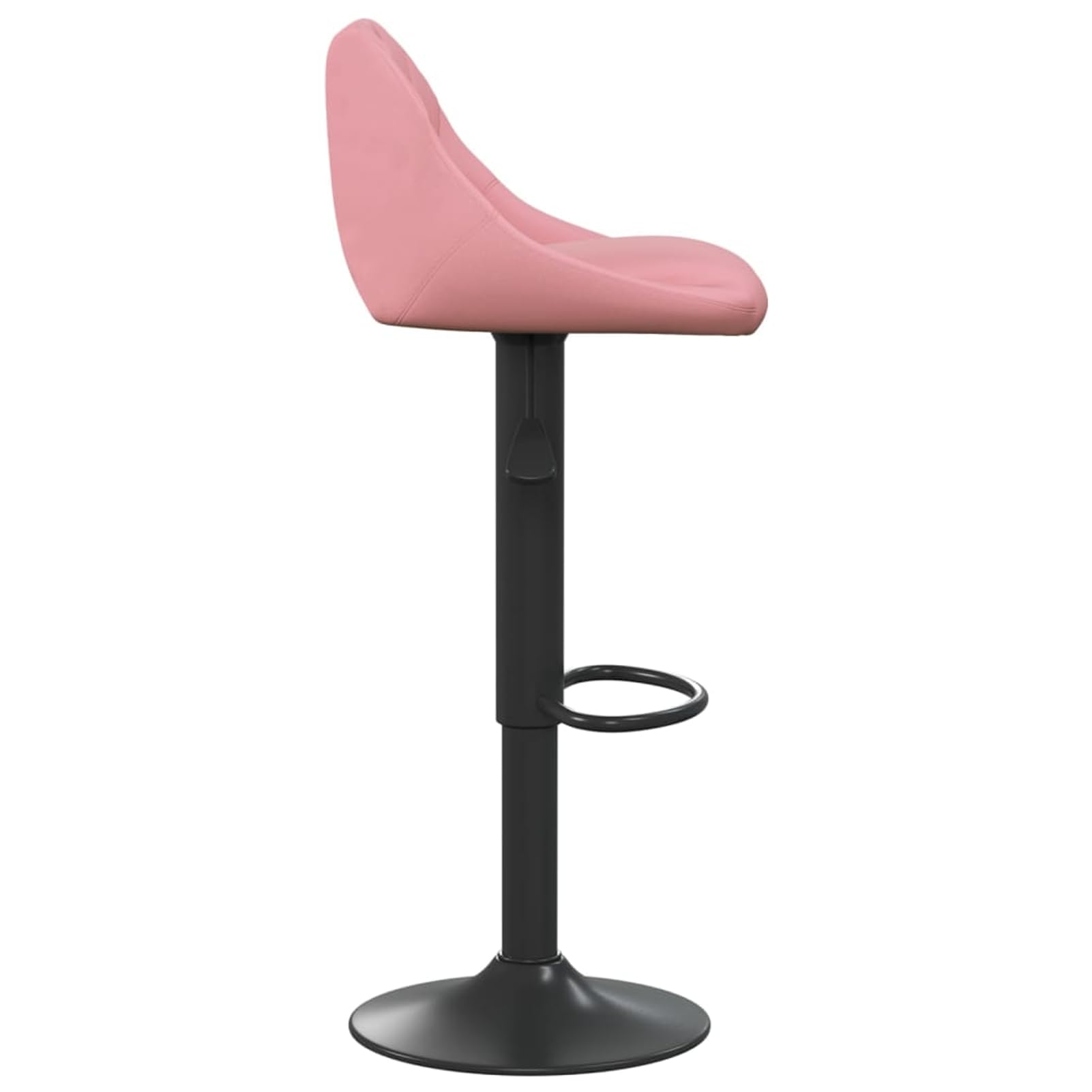 Taburete de bar de terciopelo rosa con resorte de gas, altura regulable (82 – 103 cm), giratorio 360°, reposapiés, estructura de acero, para bar y isla de cocina