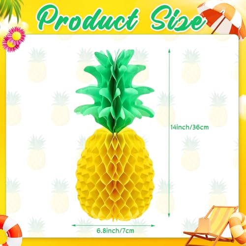 Image of Blulu 14 Inch Pineapple Honeycomb Centerpieces Tissue Paper Pineapple Table Hanging Decorations for Tropical Luau Hawaiian Jungle Party Supplies Favor (12 Pcs)