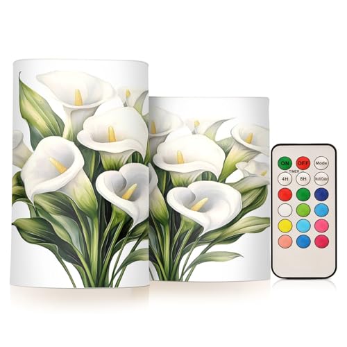 Mnsruu Bouquet de lys calla bougies pilier sans flamme avec minuterie à distance LED à piles Changement de couleur