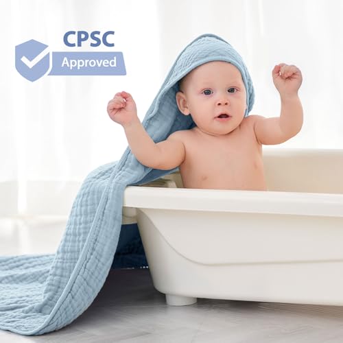 Image of Unnivoll Hooded Baby Towels for Newborn - 2 Pack, 100% Muslin Cotton, Baby Bath Towels with Hood, Soft and Absorbent for Boys, Girls Infant, Toddler and Kids, Large 32x32 Inches, Newborn Essential