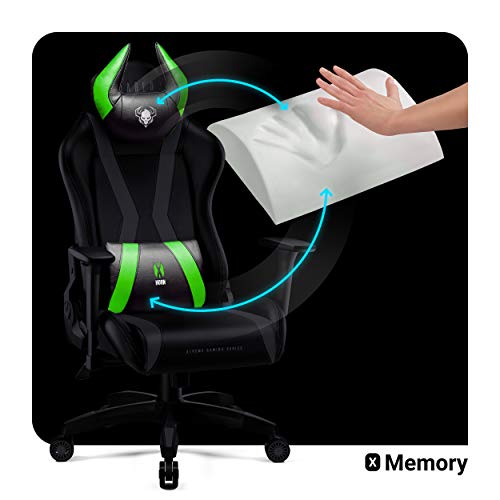 Diablo-X-Horn-Silla-Gaming-Oficina-Gamer-Apoyabrazos-3D-Cojin-Ajustable-Diseno-Ergonomico-Cuero-Sintetico-Funcion-de-Inclinacion-Negro-Verde-Normal
