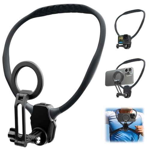ZORBES® 2-in-1 Magnetic Neck Phone Mount & Chest Harness Adjustable POV Camera Holder for Hands-Free Vlogging Strong Magnetic Phone Grip for Filming, Cooking, Sports, Live Content