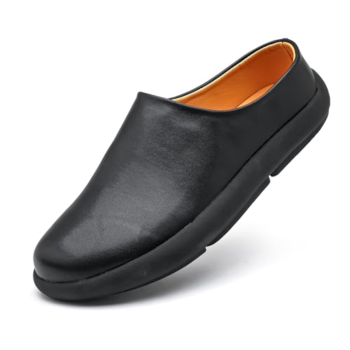 LCQL Men Breathable Slides Slipper Leather Mules and Clog Summer Outdoor Indoor Flat Loafers Size 7-12