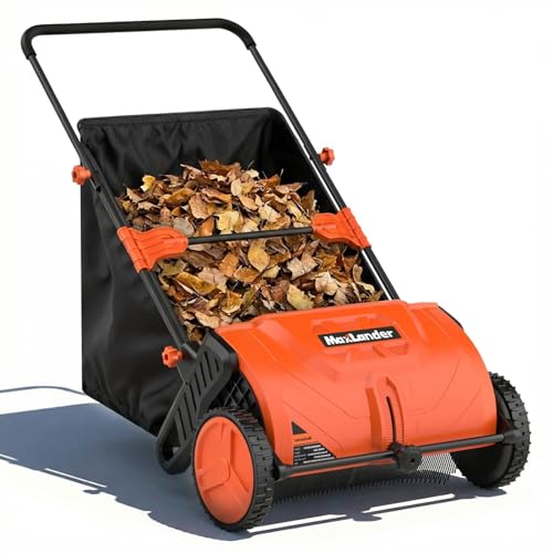MAXLANDER Push Lawn Sweeper 21-Inch with Large 3.5 Cu.Ft. Hopper, Adjustable Height Brushes, Manual Leaf & Grass Pickup Tool for Lawn & Garden Maintenance