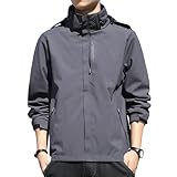 [アスペルシオ] フルジップ 立襟 パーカー お洒落 アウター メンズ カッコいい ストリート系 長袖パーカー スポーツウェア スタンドカラー チャック付き フーディー ウィンドブレーカー フード付き マウンテンパーカー ウインドブレーカー ブルゾン パーカ ヒップホップ ファッション ベーシック デザイン 上着 ジャンパー カジュアルジャケット ジャケット ナイロンパーカー (L) グレー