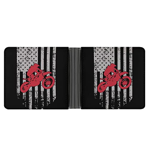 USA Flag Motocross Dirtbike Wallets for Men and Women PU Leather Slim Bifold Wallet ​with Credit Card Pockets