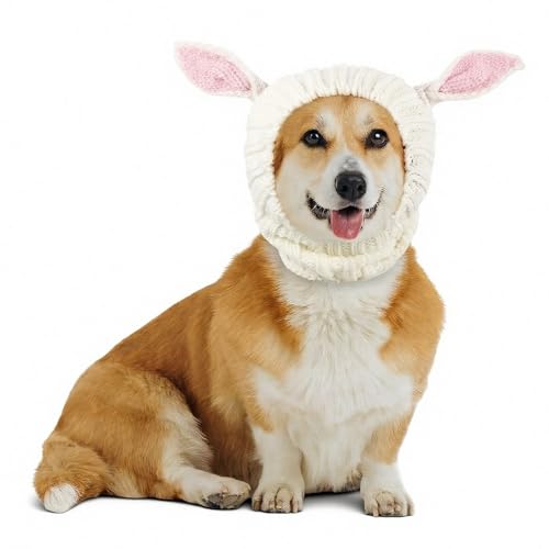 Klyyo Clyro Easter Dog Snood Bunny Costume Soft Yarn Dog Bunny Ear Cover Muffs Winter Hat for Pets Noise Protection Knitted Head Wrap Winters Easter and Winter (Medium)