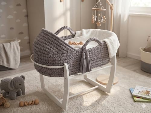 Generisch CHILDSMOOD Babybett, Babywiege Moseskorb Beistellbett Set | Handgefertigt, inklusive Matratze und Gestell