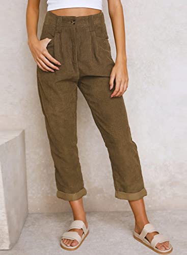 Acelitt Womens Ladies Corduroy Pants Trousers Trendy Fashion 2022 Casual Loose Spring Straight Leg Pants With Pockets, Brown Size Us 18 #TOP3