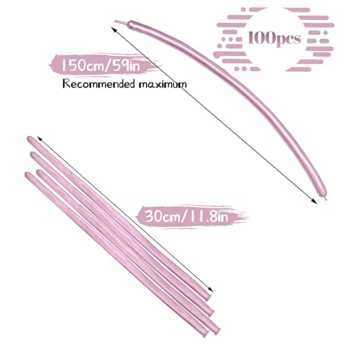 Image of LXZFCRG 260 Long Balloons, Shiny Metallic Latex Twisting Balloon for Balloon Animals, Magic Balloons for Birthdays Wedding Party Decorations 100pcs (Metallic Pink)