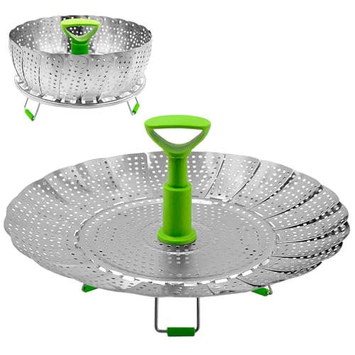 Mritrit Cesta para cocinar al vapor de 17,8 a 28 cm, de acero inoxidable, extensible, para ollas, ollas a presión, cesta plegable multifunción para cocinar verduras, pescado, frutas