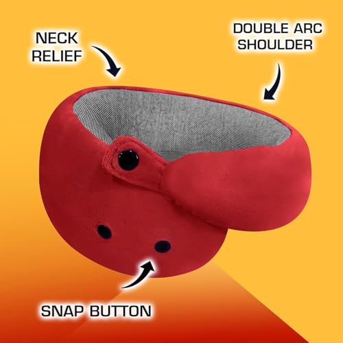 Image of Billebon Memory Foam Travel Neck Pillow with Magnetic Fabric Luxury Neck Support Pillow for Comfortable Travel, Washable Removable Cover (Red with Eye Mask)