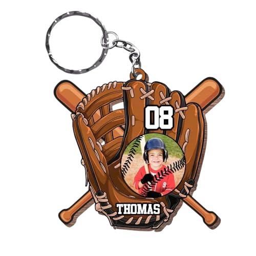 Personalized Baseball Glove Son Photo Acrylic Keychian, Lovely Gift Custom