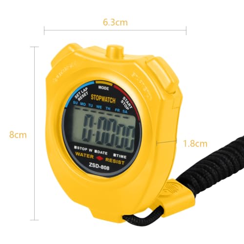 Vicloon Sport Stopwatch Timer, Professional Digital Sport Timer with Stainless Steel Whistle, Large LCD Display Suitable for Football, Basketball, Running, Swimming, Fitness and More (Yellow) - Image 3