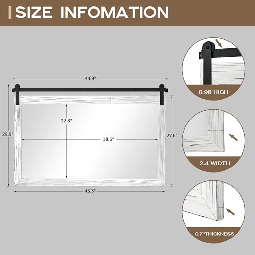 Image of COGOOD Farmhouse Bathroom Mirror - 45 x 30 Large Rectangle Barn Door Mirror for Vanity, Bedroom, Living Room Wall Decor (White)