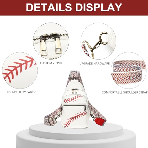 Image of FAYBA Small Sling Bag for Women Crossbody Fanny Pack, Baseball Print PU Leather Wide Guitar Strap Chest Sling Backpack Purse