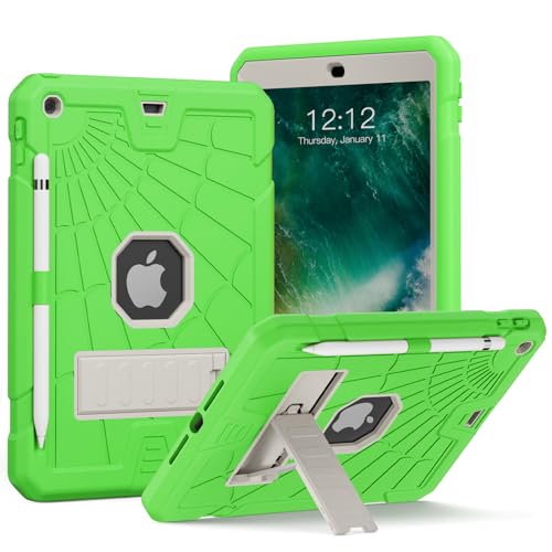 SIBEITU iPad 9.7 Case with Pencil Holder 2018/2017 | iPad 6th Generation Cases with Stand | iPad 5th Generation Case for Kids | Slim Shockproof Protective Case for iPad 9.7 inch 5th/6th Gen Green