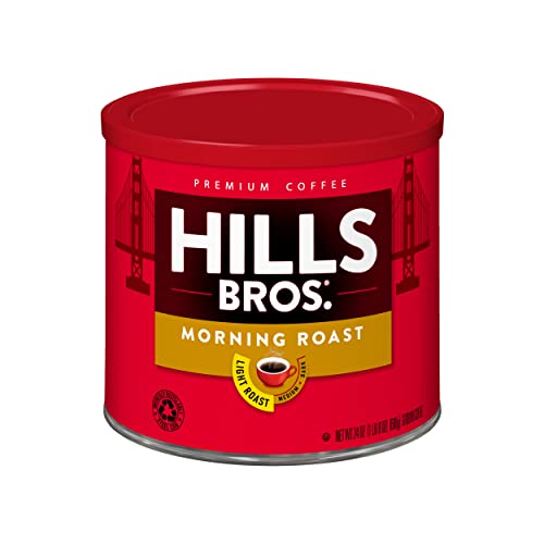 Hills Bros Morning Roast Ground Coffee, Medium Light Roast -100% Premium Coffee Beans â€“GentlyRoasted to Be Smooth, Bright and Flavorful (24 Oz. Can)